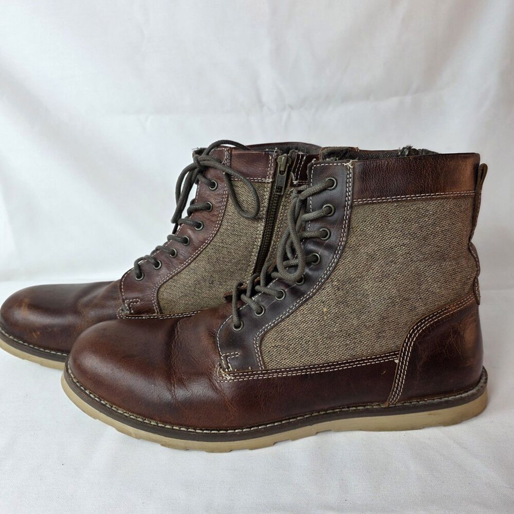 Crevo Trilby Men's Size 13 Chestnut Leather Tweed Lace-Up Zip Boots Casual